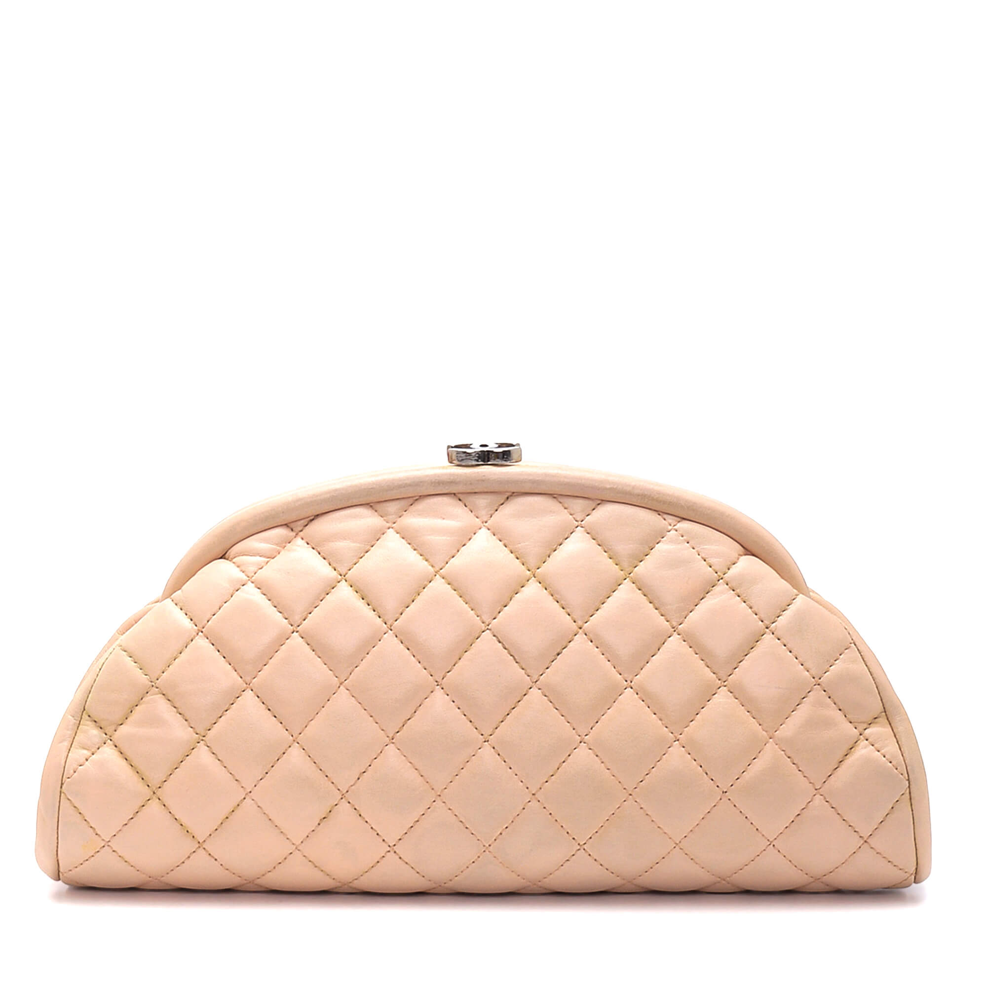 Chanel - Ivory Quilted Lambskin Leather Timeless CC Clutch